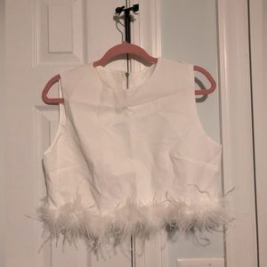 Faux Feather Bottom White Tank Shirt; Never Been Worn; Size L; Zip Back